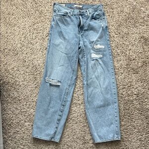Light Blue Distressed High-Rise Jeans